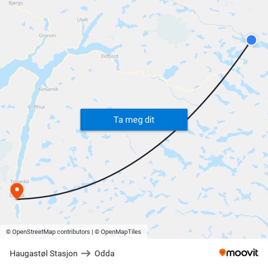 Haugastøl Stasjon to Odda map