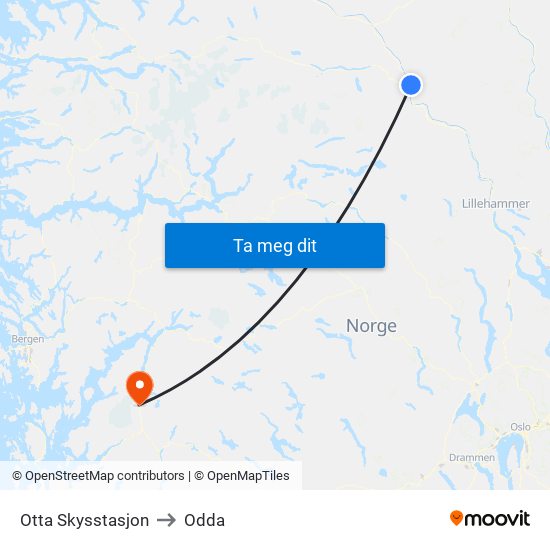 Otta Skysstasjon to Odda map