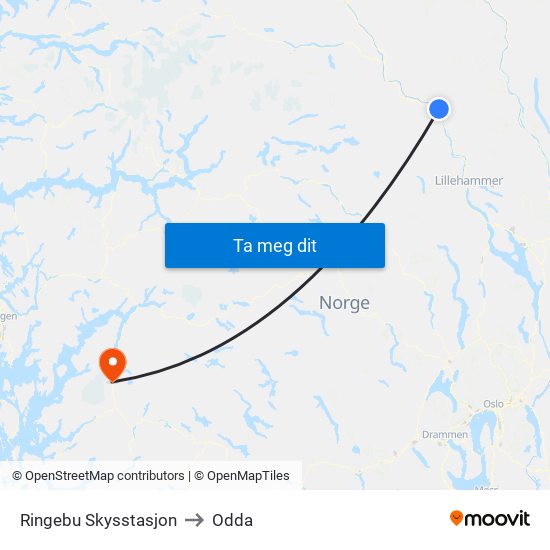 Ringebu Skysstasjon to Odda map