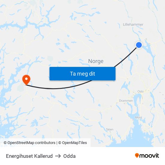 Energihuset Kallerud to Odda map
