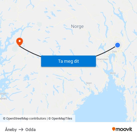 Åneby to Odda map