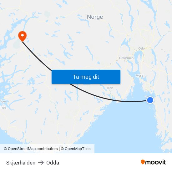 Skjærhalden to Odda map