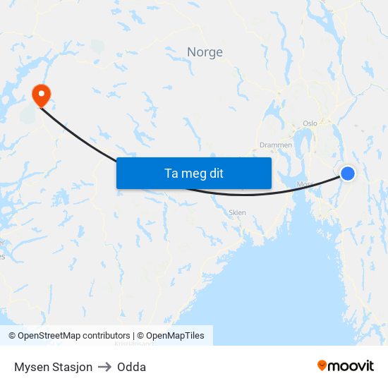 Mysen Stasjon to Odda map