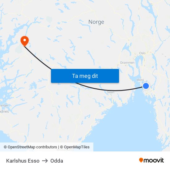 Karlshus Esso to Odda map