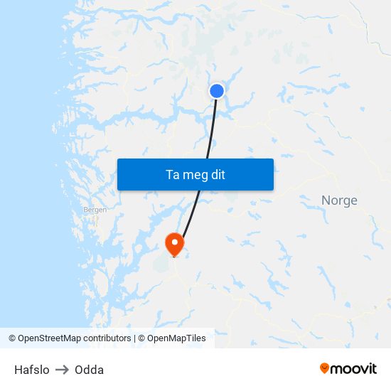 Hafslo to Odda map