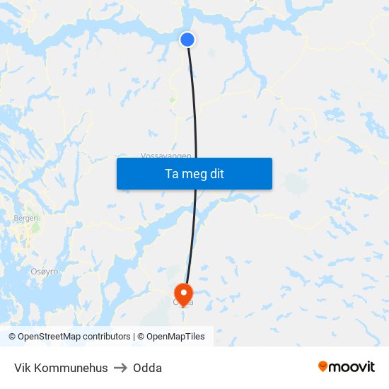 Vik Kommunehus to Odda map