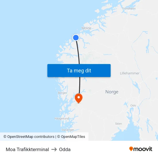 Moa Trafikkterminal to Odda map