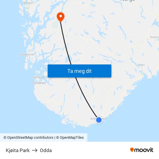 Kjøita Park to Odda map