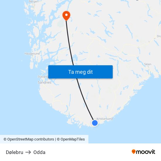 Dølebru to Odda map