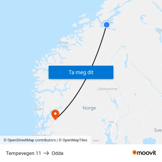 Tempevegen 11 to Odda map