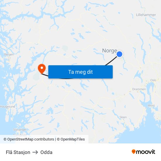 Flå Stasjon to Odda map