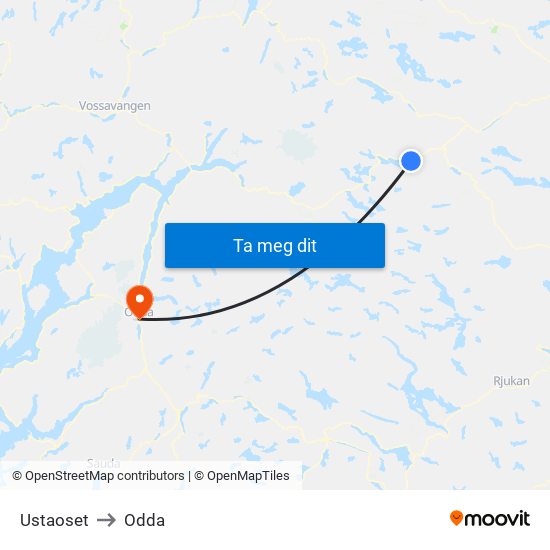 Ustaoset to Odda map