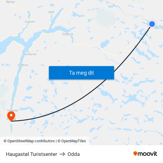 Haugastøl Turistsenter to Odda map
