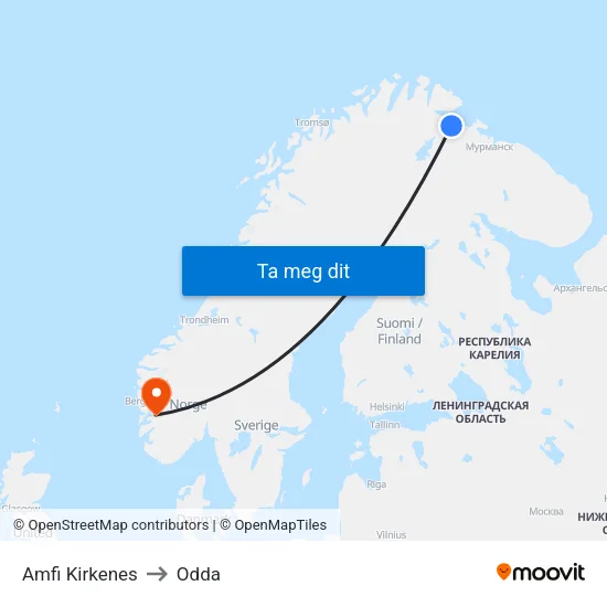 Amfi Kirkenes to Odda map