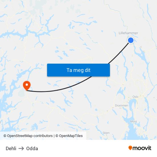 Dehli to Odda map