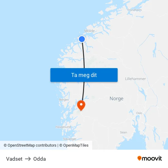 Vadset to Odda map