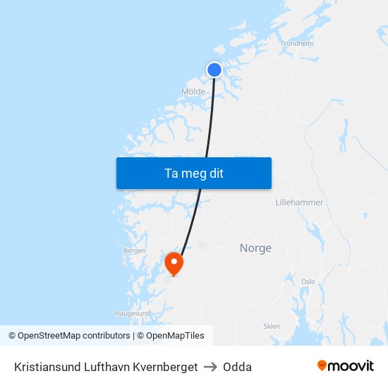 Kristiansund Lufthavn Kvernberget to Odda map