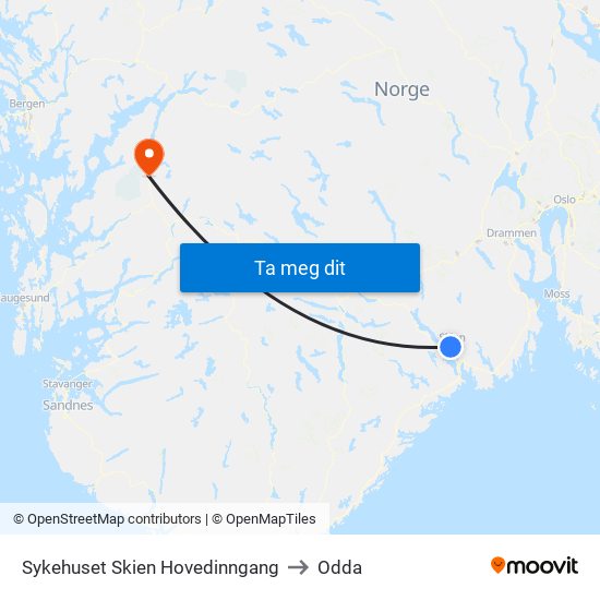 Sykehuset Skien Hovedinngang to Odda map