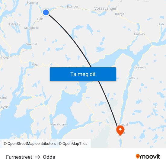 Furnestreet to Odda map