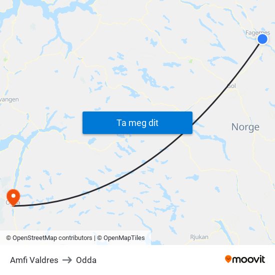 Amfi Valdres to Odda map