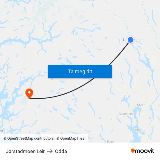 Jørstadmoen Leir to Odda map