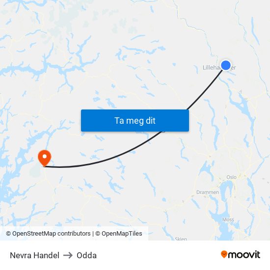 Nevra Handel to Odda map