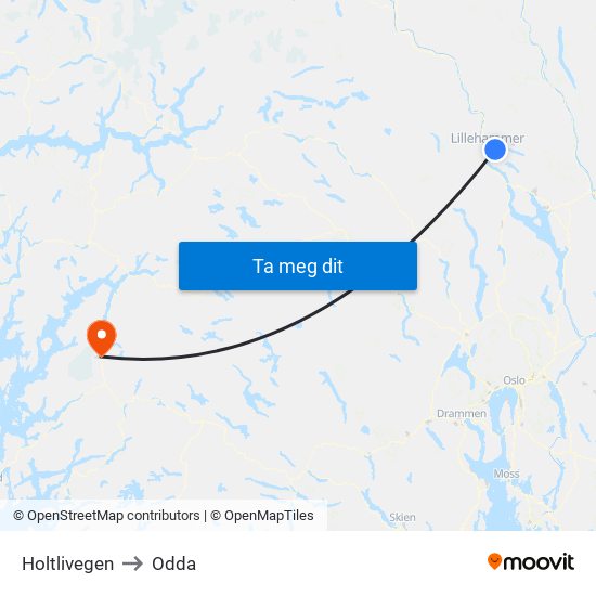 Holtlivegen to Odda map