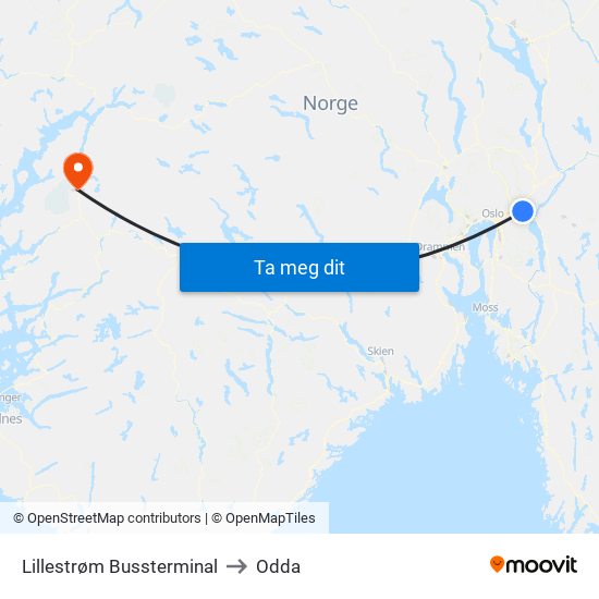 Lillestrøm Bussterminal to Odda map