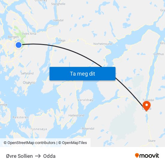 Øvre Sollien to Odda map