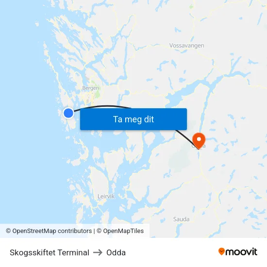 Skogsskiftet Terminal to Odda map