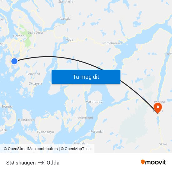 Stølshaugen to Odda map