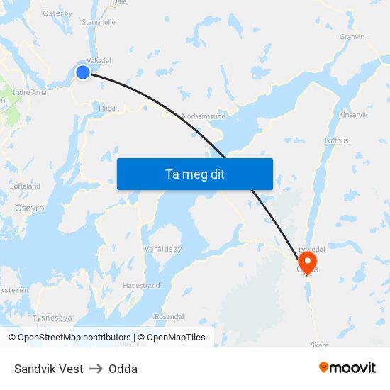 Sandvik Vest to Odda map