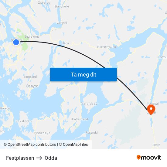 Festplassen to Odda map