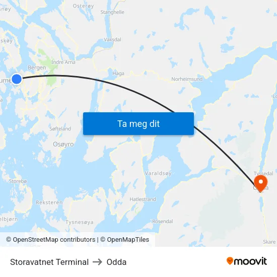 Storavatnet Terminal to Odda map