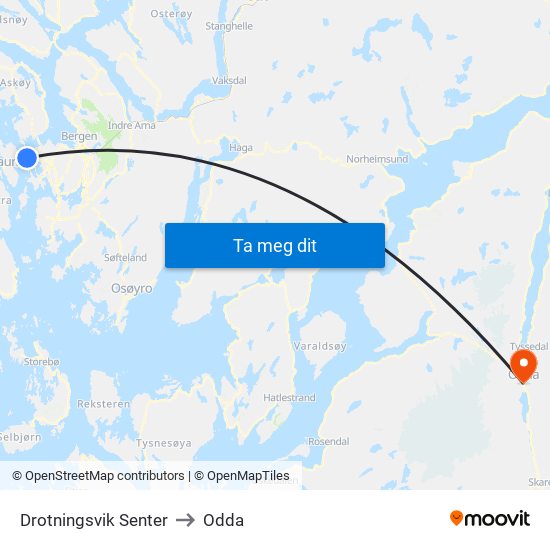 Drotningsvik Senter to Odda map