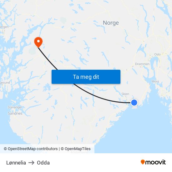 Lønnelia to Odda map