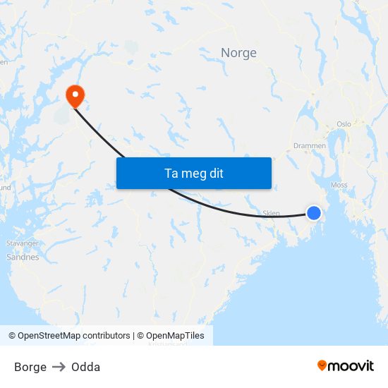 Borge to Odda map