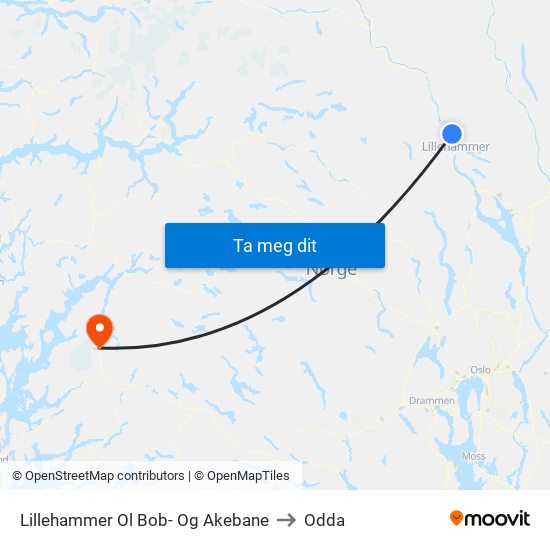 Lillehammer Ol Bob- Og Akebane to Odda map