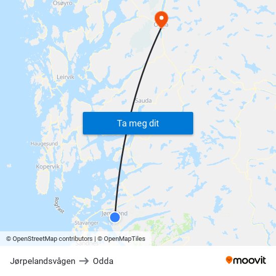 Jørpelandsvågen to Odda map