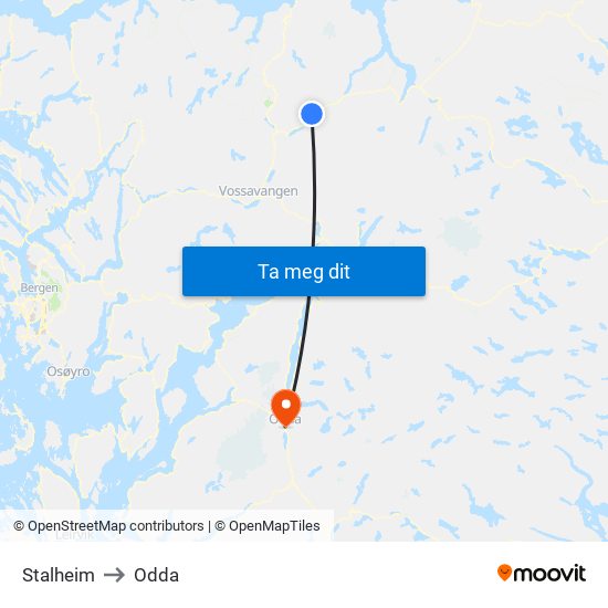 Stalheim to Odda map