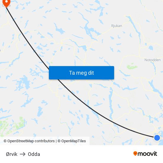 Ørvik to Odda map