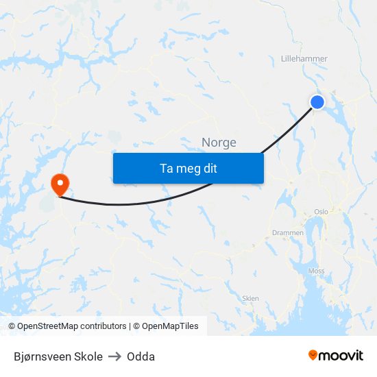 Bjørnsveen Skole to Odda map