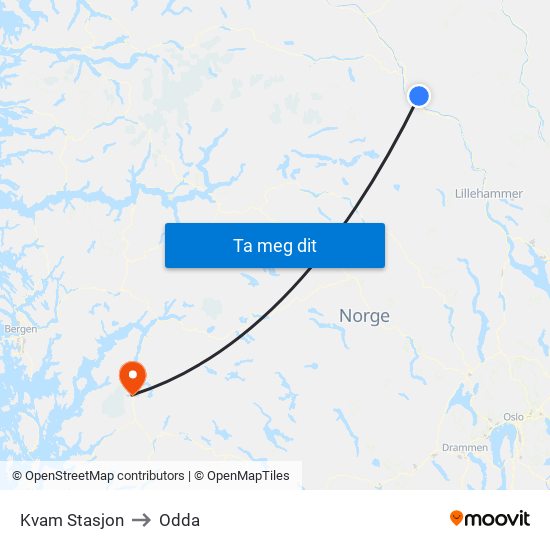 Kvam Stasjon to Odda map