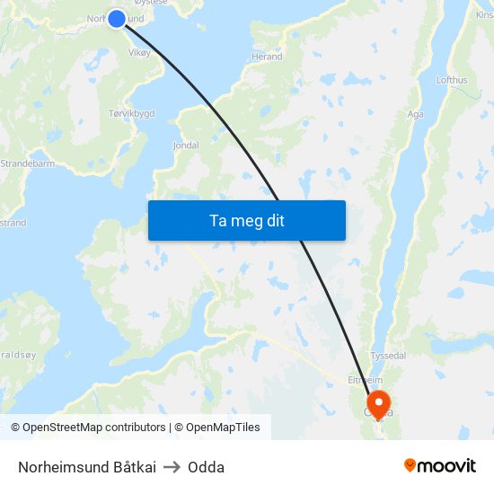 Norheimsund Båtkai to Odda map