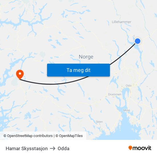 Hamar Skysstasjon to Odda map