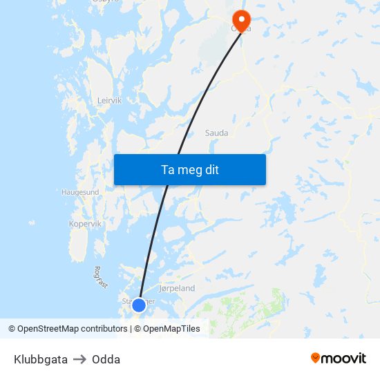 Klubbgata to Odda map