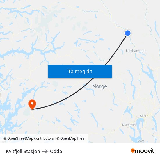 Kvitfjell Stasjon to Odda map