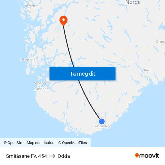 Smååsane Fv. 454 to Odda map