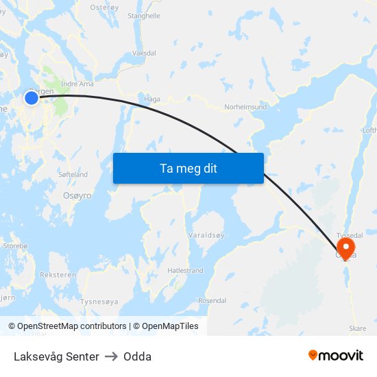 Laksevåg Senter to Odda map