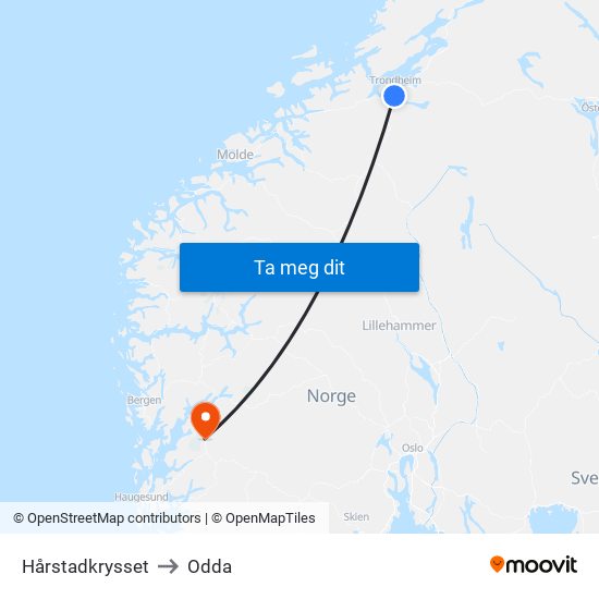Hårstadkrysset to Odda map